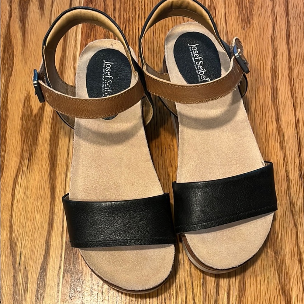 Josef Seibel Black and Tan Sandals